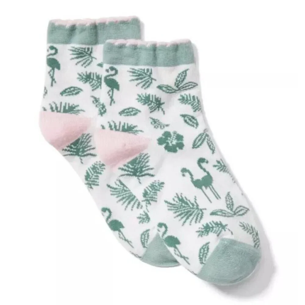 Janie and Jack Baby Girls 12-24 Months Shoe Size 4-6C Flamingo Palm Ankle Socks